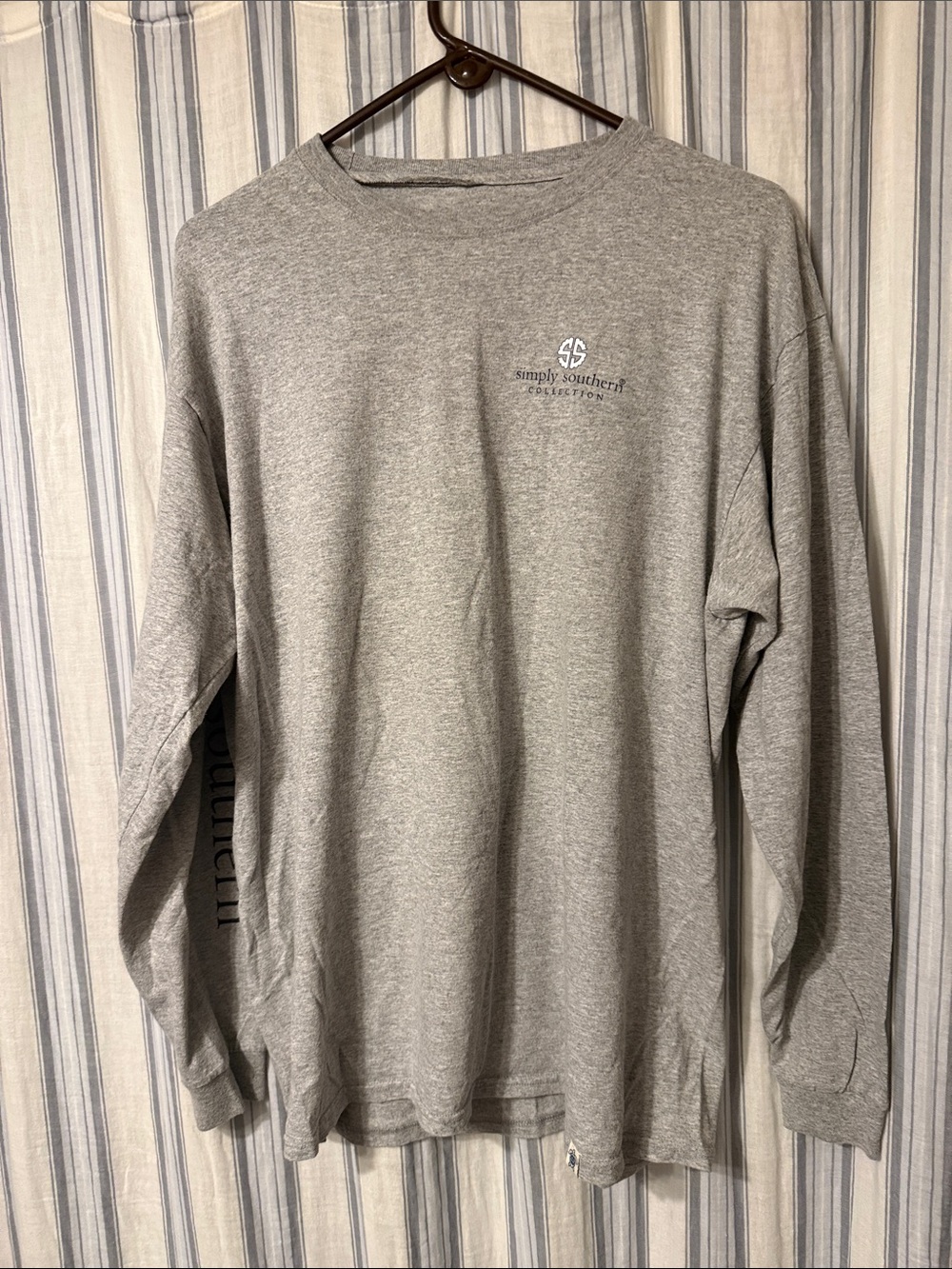 Simply Southern Gray Long Sleeve Crewneck Shirt with Chest Logo
